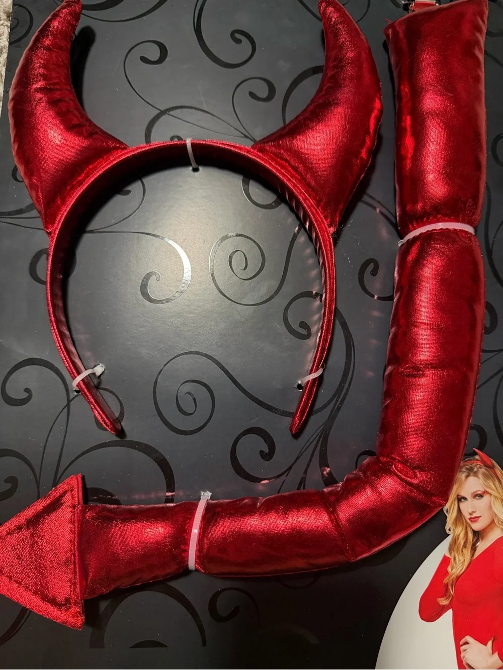 Spirit Red Devil Horns Headband with Tail